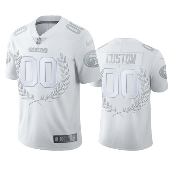 Men's San Francisco 49ers Customized White MVP Platinum Stitched Jersey (Check description if you want Women or Youth size)